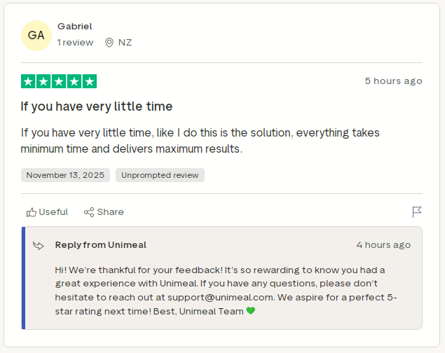 Unimeal Reviews on Trustpilot: Honest User Insights image3
