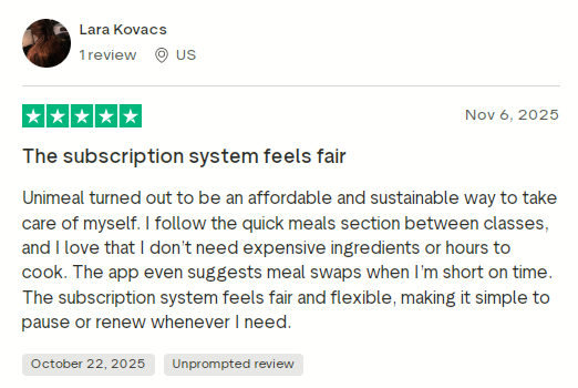Unimeal Reviews on Trustpilot: Honest User Insights image5